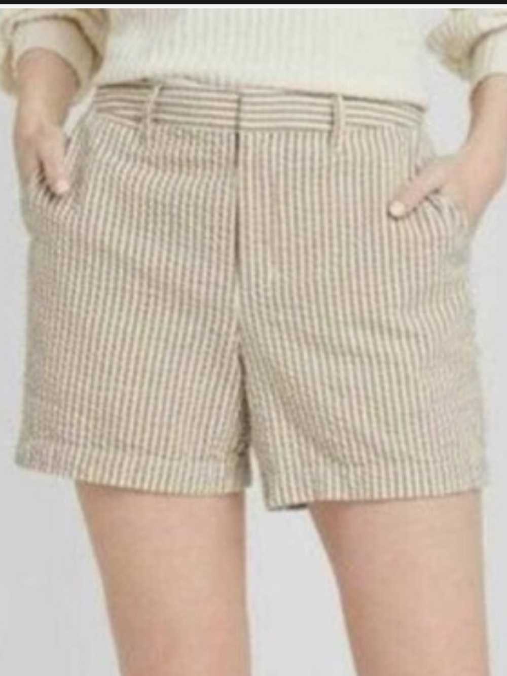 A New Day Striped Seersucker Shorts Cream Brown Neutral Cotton Size 4